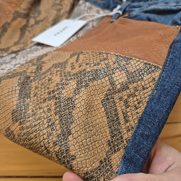 Frame Denim Blue Jeans with Leather and Snake Print Accents - Picture 3 of 16